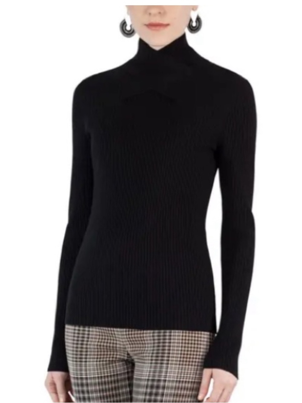 Akris Punto Stretch Wool Crisscross Turtleneck Rib Sz 12